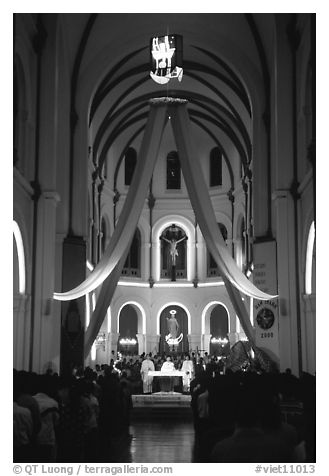 Christmas night mass, Cathedral St Joseph. Ho Chi Minh City, Vietnam (black and white)