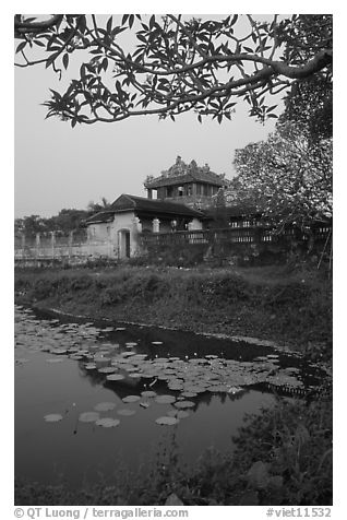 Imperial library at dusk, citadel. Hue, Vietnam (black and white)