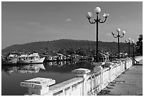 Quays of Duong Dong River, Duong Dong. Phu Quoc Island, Vietnam (black and white)