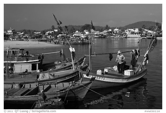 Fishing boats, Duong Dong. Phu Quoc Island, Vietnam (black and white)