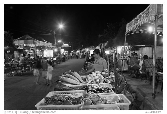 Seafood stall, night market. Phu Quoc Island, Vietnam (black and white)