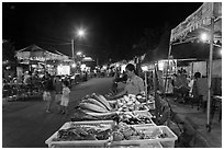 Seafood stall, night market. Phu Quoc Island, Vietnam (black and white)