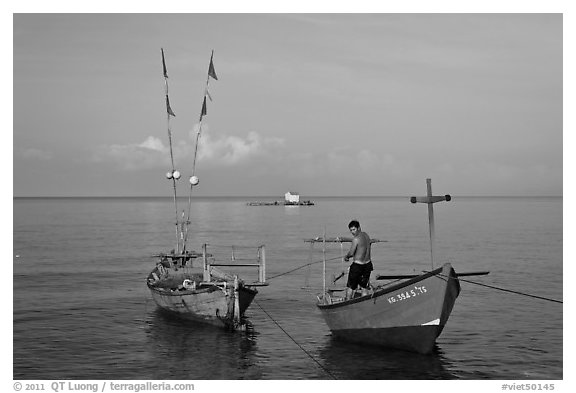 Fisherman on skiff. Phu Quoc Island, Vietnam