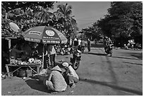 Street market in village along Long Beach. Phu Quoc Island, Vietnam (black and white)