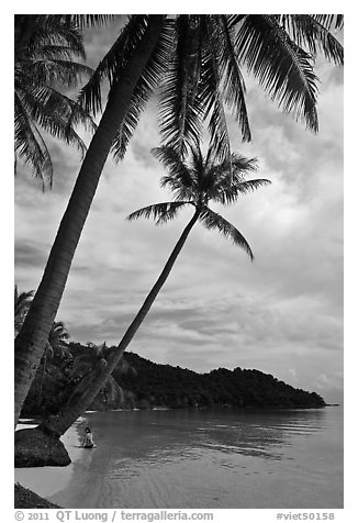Bai Sau beach and woman. Phu Quoc Island, Vietnam (black and white)