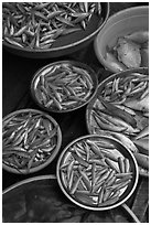 Close-up of fish in baskets, Duong Dong. Phu Quoc Island, Vietnam (black and white)