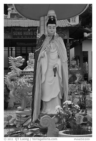 Statue in front of buddhist temple, Duong Dong. Phu Quoc Island, Vietnam (black and white)