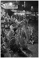 Flower and vegetable stores at night. Ho Chi Minh City, Vietnam ( black and white)