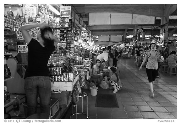 Inside Ben Thanh Market. Ho Chi Minh City, Vietnam (black and white)