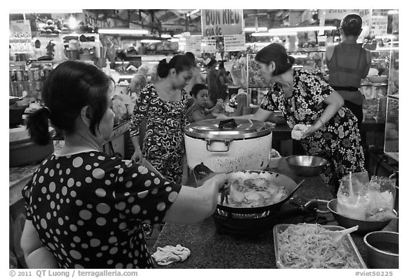 Food stalls, Ben Thanh Market. Ho Chi Minh City, Vietnam (black and white)