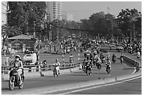 Morning traffic along Saigon river. Ho Chi Minh City, Vietnam (black and white)