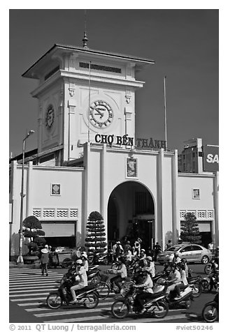 Motorbike traffic and Ben Thanh Market. Ho Chi Minh City, Vietnam