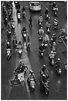 Traffic at night seen from above. Ho Chi Minh City, Vietnam (black and white)