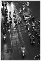 Intersection at night seen from above. Ho Chi Minh City, Vietnam (black and white)