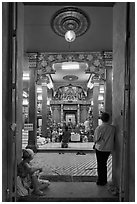 Mariamman Hindu Temple from entrance gate. Ho Chi Minh City, Vietnam (black and white)