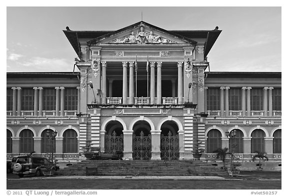 Courthouse in French colonial architecture. Ho Chi Minh City, Vietnam (black and white)