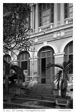Detail of colonial architecture. Ho Chi Minh City, Vietnam (black and white)