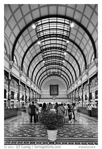 Inside colonia-area Central Post Office. Ho Chi Minh City, Vietnam (black and white)