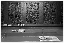 Carved wooden panels Hall of the Ten Hells, Jade Emperor Pagoda, district 3. Ho Chi Minh City, Vietnam (black and white)