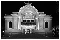 Opera House (Nha Hat Thanh Pho) at night. Ho Chi Minh City, Vietnam (black and white)