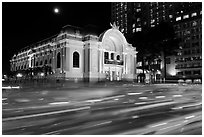 Light trails and Municipal Theater at night. Ho Chi Minh City, Vietnam ( black and white)