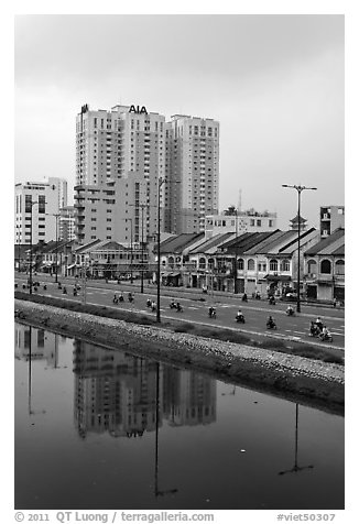 Newly developped banks of the Saigon Arroyau. Cholon, Ho Chi Minh City, Vietnam (black and white)