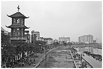 Church on the banks of the Saigon Arroyau. Cholon, Ho Chi Minh City, Vietnam (black and white)