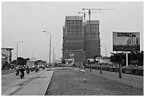 High rise buidings in construction, Phu My Hung, district 7. Ho Chi Minh City, Vietnam (black and white)