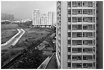 Recent residential high-rise appartment buildings, Phu My Hung, district 7. Ho Chi Minh City, Vietnam ( black and white)