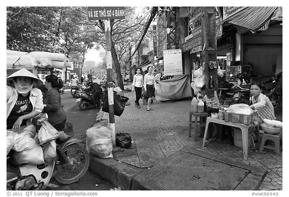 Street food vendors. Ho Chi Minh City, Vietnam (black and white)