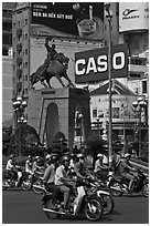 Le Loi statue on traffic circle. Ho Chi Minh City, Vietnam ( black and white)