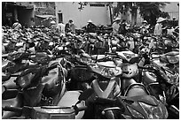 Motorcycle parking area. Ho Chi Minh City, Vietnam (black and white)