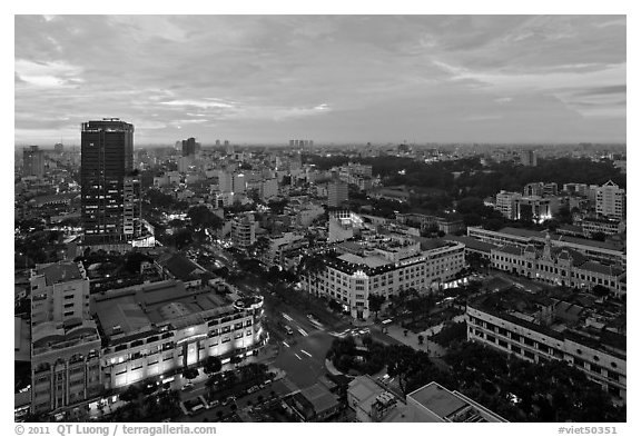 Elevated city view at dusk from Sheraton. Ho Chi Minh City, Vietnam (black and white)