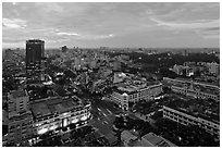 Elevated city view at dusk from Sheraton. Ho Chi Minh City, Vietnam (black and white)