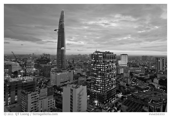 Bitexco Tower and downtown high rises at sunset. Ho Chi Minh City, Vietnam