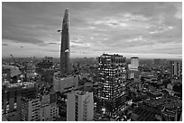 Bitexco Tower and downtown high rises at sunset. Ho Chi Minh City, Vietnam (black and white)