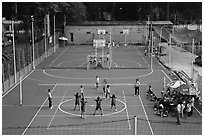 Girls Volleyball players and coaches, Cong Vien Van Hoa Park. Ho Chi Minh City, Vietnam (black and white)