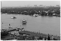 Ferry crossing the Saigon River. Ho Chi Minh City, Vietnam (black and white)