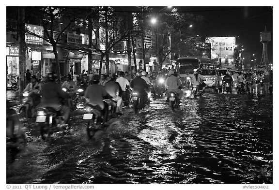 Flooded street and light reflections. Ho Chi Minh City, Vietnam