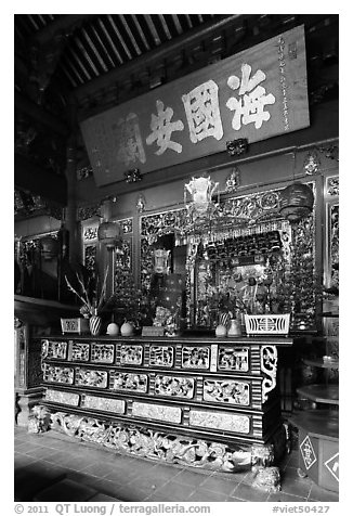 Altar, Ha Chuong Hoi Quan Pagoda. Cholon, District 5, Ho Chi Minh City, Vietnam (black and white)