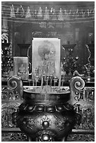 Urn and incense, Ha Chuong Hoi Quan Pagoda. Cholon, District 5, Ho Chi Minh City, Vietnam (black and white)