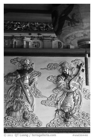 Ceramic bas-relief, Quan Am Pagoda. Cholon, District 5, Ho Chi Minh City, Vietnam (black and white)