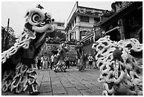 Dragon dance, Thien Hau Pagoda, district 5. Cholon, District 5, Ho Chi Minh City, Vietnam (black and white)