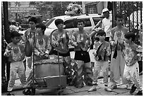 Dragon dance drummers, Thien Hau Pagoda. Cholon, District 5, Ho Chi Minh City, Vietnam ( black and white)