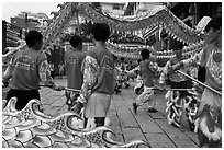 Dragon dancers, Thien Hau Pagoda. Cholon, District 5, Ho Chi Minh City, Vietnam (black and white)