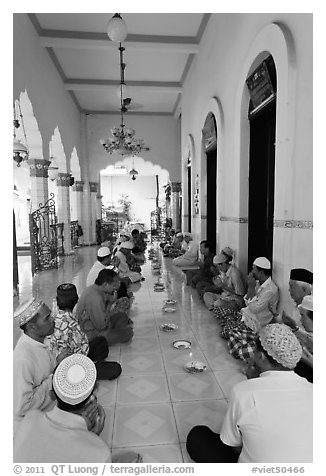 Men sitting in gallery, Cholon Mosque. Cholon, District 5, Ho Chi Minh City, Vietnam (black and white)