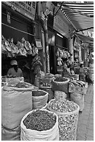 Shops selling traditional medicinal herbs. Cholon, Ho Chi Minh City, Vietnam (black and white)