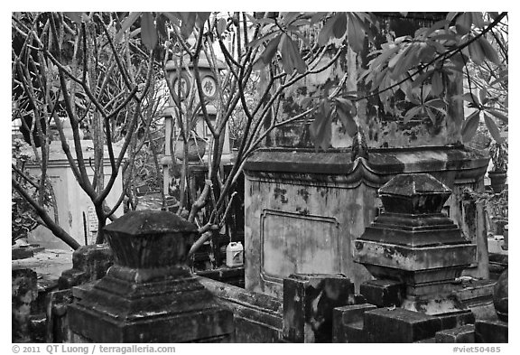 Graveyard, Giac Lam Pagoda, Tan Binh District. Ho Chi Minh City, Vietnam (black and white)