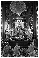 Monks in worship, Giac Lam Pagoda, Tan Binh District. Ho Chi Minh City, Vietnam (black and white)