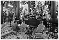 Buddhist monks perform ceremony, Giac Lam Pagoda, Tan Binh District. Ho Chi Minh City, Vietnam (black and white)